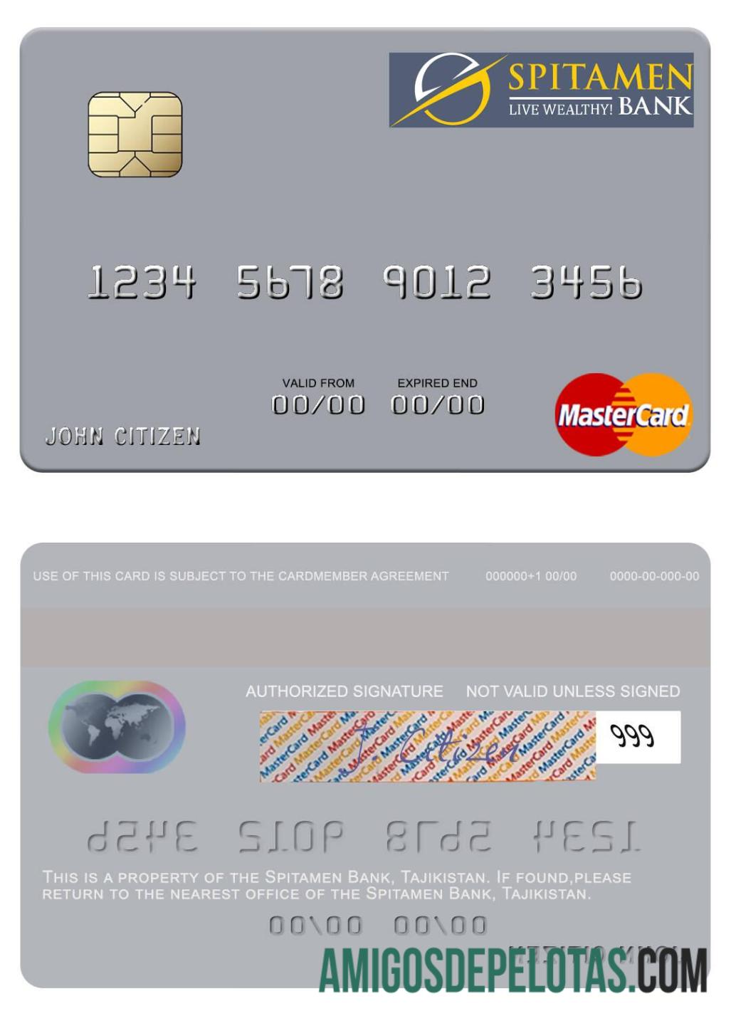 Tajiquistão Spitamen Bank Mastercard amostra